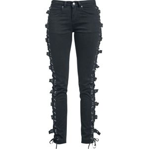 Gothicana by EMP Cierne džínsy so šnurovaním a prackami Dámské džíny černá