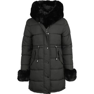 QED London Fur Trim Padded Hooded Coat Dámský kabát černá