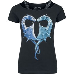 Gothicana by EMP Gothicana X Anne Stokes - Black T-Shirt With Large Dragon Frontprint Dámské tričko černá