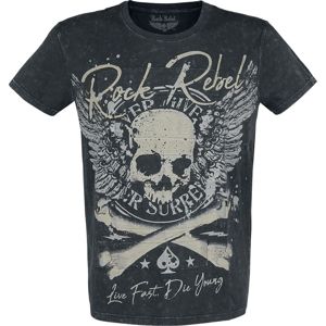 Rock Rebel by EMP Schwarzes T-Shirt mit Waschung und Print Tričko černá