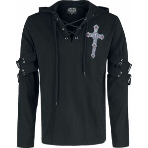 Gothicana by EMP Černé tričko Gothicana X Anne Stokes s potiskem, šněrováním a dlouhými rukávy Tričko s kapucí a dlouhými rukávy černá