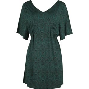 Black Premium by EMP Tmavě zelené šaty s potiskem, rozšířenými rukávy a řasením v pase Šaty tmave zelená