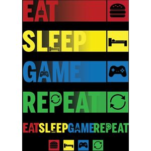 Eat Sleep Game Repeat plakát vícebarevný