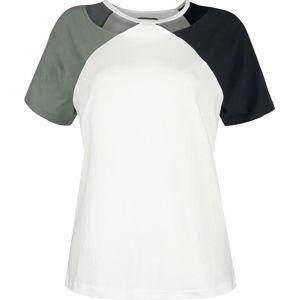 RED by EMP Biele tricko s rôznofarebnými rukávmi a otvormi Dámské tričko bílá/cerná /zelená
