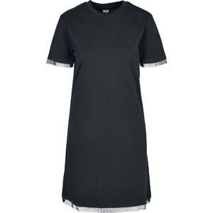 Urban Classics Dámské tričkové šaty Boxy s krajkovým lemem Šaty černá