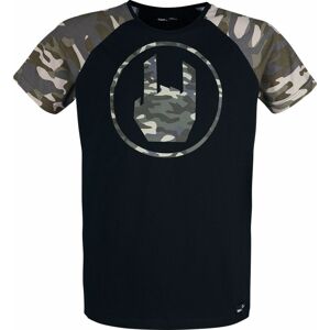 EMP Stage Collection Schwarzes T-Shirt mit Rockhand-Print in camouflage Tričko černá