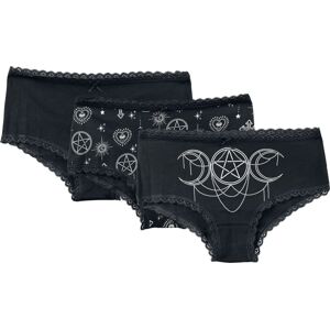 Gothicana by EMP 3 Pack Panties with Witchy Prints Dámské spodní prádlo černá