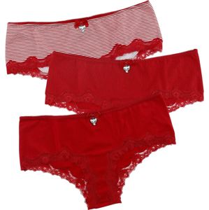 Pussy Deluxe Balení 3 ks kalhotek Hipster Sada kalhotek cervená/bílá