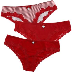 Pussy Deluxe Balení 3 ks kalhotek sada kalhotek cervená/bílá
