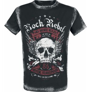 Rock Rebel by EMP Černé tričko s potiskem na přední straně a opraným efektem Tričko černá