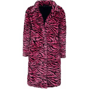 QED London Dlouhý kabát s kožešinou Dámský kabát cerná/ružová