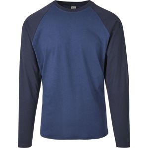 Urban Classics Tričko s kontrastními, dlouhými, raglánovými rukávy Tričko s dlouhými rukávy Modrá / tmavě modrá