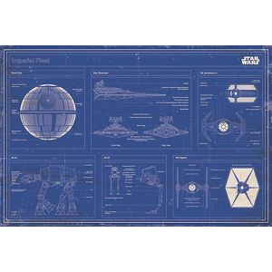 Star Wars Modrotisk Imperial Fleet plakát vícebarevný