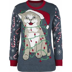 Ugly Christmas Sweater Cat Wrapped In Lights Pletený svetr vícebarevný