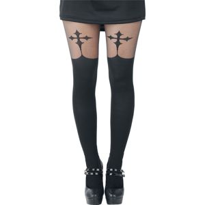 Pamela Mann Goth Cross Suspender Punčocháče černá