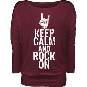Keep Calm And Rock On dívcí triko s dlouhými rukávy burgundská červeň