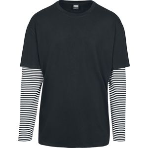 Urban Classics Dvouvrstvé proužkované oversized tričko Tričko s dlouhým rukávem cerná/bílá