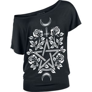 Gothicana by EMP Schwarzes T-Shirt mit Rundhalsausschnitt und Print Dámské tričko černá
