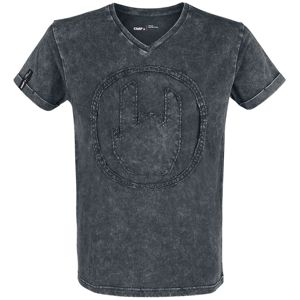 EMP Premium Collection Graues T-Shirt mit Waschung und Rockhand-Applikation Tričko šedá