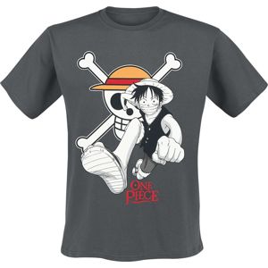 One Piece Luffy & Skull tricko tmavě šedá