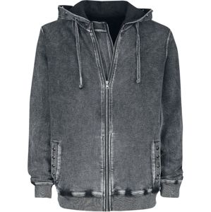 Black Premium by EMP Šedá bunda s kapucí, opraným efektem a nýty mikina s kapucí na zip tmavě šedá