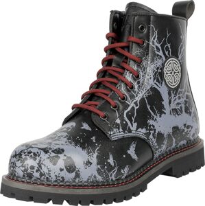 Black Premium by EMP Boots with Skull Alloverprint and Red Details boty cerná/šedá