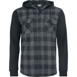 Urban Classics Hooded Checked Flanell Sweat Sleeve Shirt Košile cerná/šedá