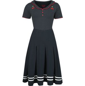 Rock Rebel by EMP Rockabilly, puntíkované šaty s výšivkou s třešněmi - lebkami Šaty námořnická modrá