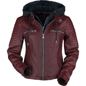 Black Premium by EMP Červená koženková bunda s kapucí dívcí bunda tmavě červená