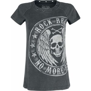 Rock Rebel by EMP Šedé tričko s očky na límci a velkým potiskem Dámské tričko černá