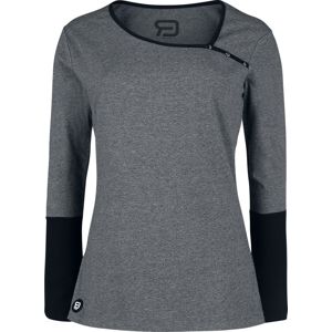 RED by EMP graues Langarmshirt mit Knopfleiste und schwarzen Ärmeln dívcí triko s dlouhými rukávy šedá