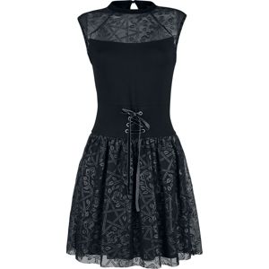 Gothicana by EMP Cierne šaty so sietovinou, šnurovaním a potlacou Šaty černá