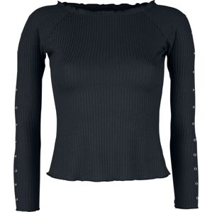 Black Premium by EMP Černé tričko s dlouhými rukávy, ozdobnými očky a žebrovaným materiálem Dámské tričko s dlouhými rukávy černá
