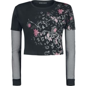 Outer Vision Leopard Flowers dívcí triko s dlouhými rukávy černá