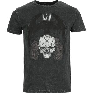 Black Premium by EMP Černé, seprané tričko s potiskem s lebkou a korunou Tričko šedá