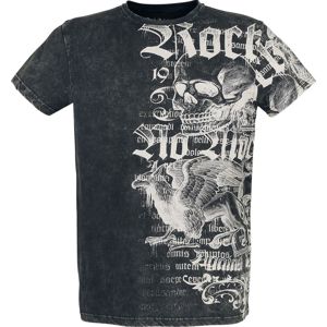 Rock Rebel by EMP Černé tričko s opraným efektem a potiskem Tričko černá
