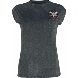 Rock Rebel by EMP Černé tričko s klasickým výstřihem a opraným efektem Dámské tričko černá