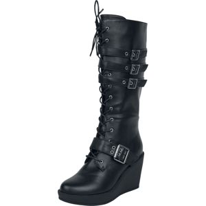 Gothicana by EMP Černé boty na šněrování s podpatkem a přezkami boty černá