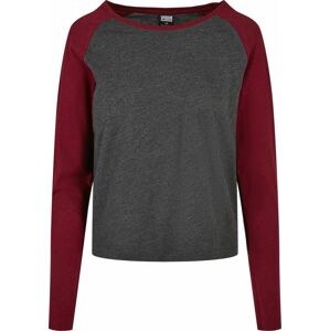 Urban Classics Dámské tričko s kontrastnými, dlouhými, raglánovými rukávy Dámské tričko s dlouhými rukávy charcoal/burgundská cerven