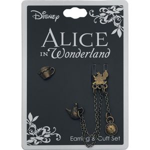 Alice in Wonderland Tea Time náušnice zlatá