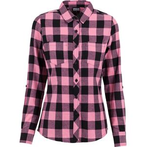 Urban Classics Dámská kostkovaná flanelová košile se zahnutými manžetami dívcí halenka cerná/ružová