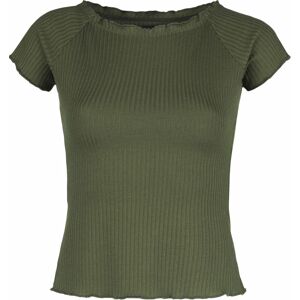 Black Premium by EMP Zelené žebrované tričko se širokým výstřihem Dámské tričko olivová