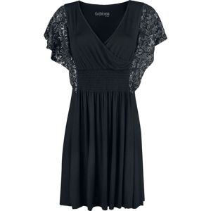 Gothicana by EMP Schwarzes Kleid mit silbrig glänzendem Print auf den Ärmeln Šaty černá