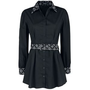 Gothicana by EMP Černá košile s dlouhými rukávy, opaskem a vzorovanými díly Dámská halenka černá
