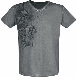 Black Premium by EMP graues T-Shirt mit V-Ausschnitt und seitlichem Print Tričko šedá
