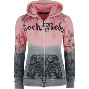 Rock Rebel by EMP Bunda s kapucí s kamínky a potiskem dívcí mikina s kapucí a zipem šedá/ružová