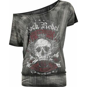 Rock Rebel by EMP Dunkelgraues T-Shirt mit weitem Ausschnitt und Print Dámské tričko tmavě šedá