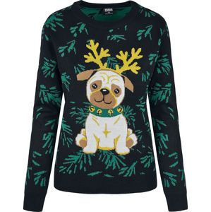 Urban Classics Dámský vánoční svetr s mopslíkem Dívcí mikina cerná/zelená