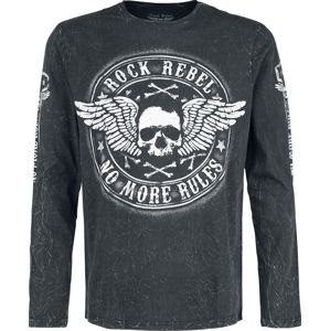 Rock Rebel by EMP Černé tričko s dlouhými rukávy, potiskem a klasickým výstřihem Tričko s dlouhým rukávem černá
