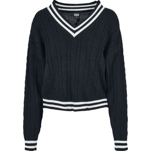 Urban Classics Ladies Short V-Neck College Sweater Dívcí svetr cerná/bílá